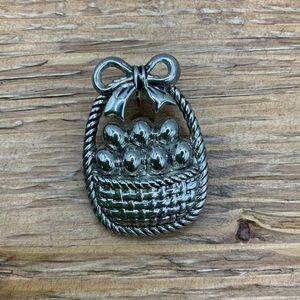 Best Vintage Easter Silver Tone Egg Ribbon Basket Pendant Brooch